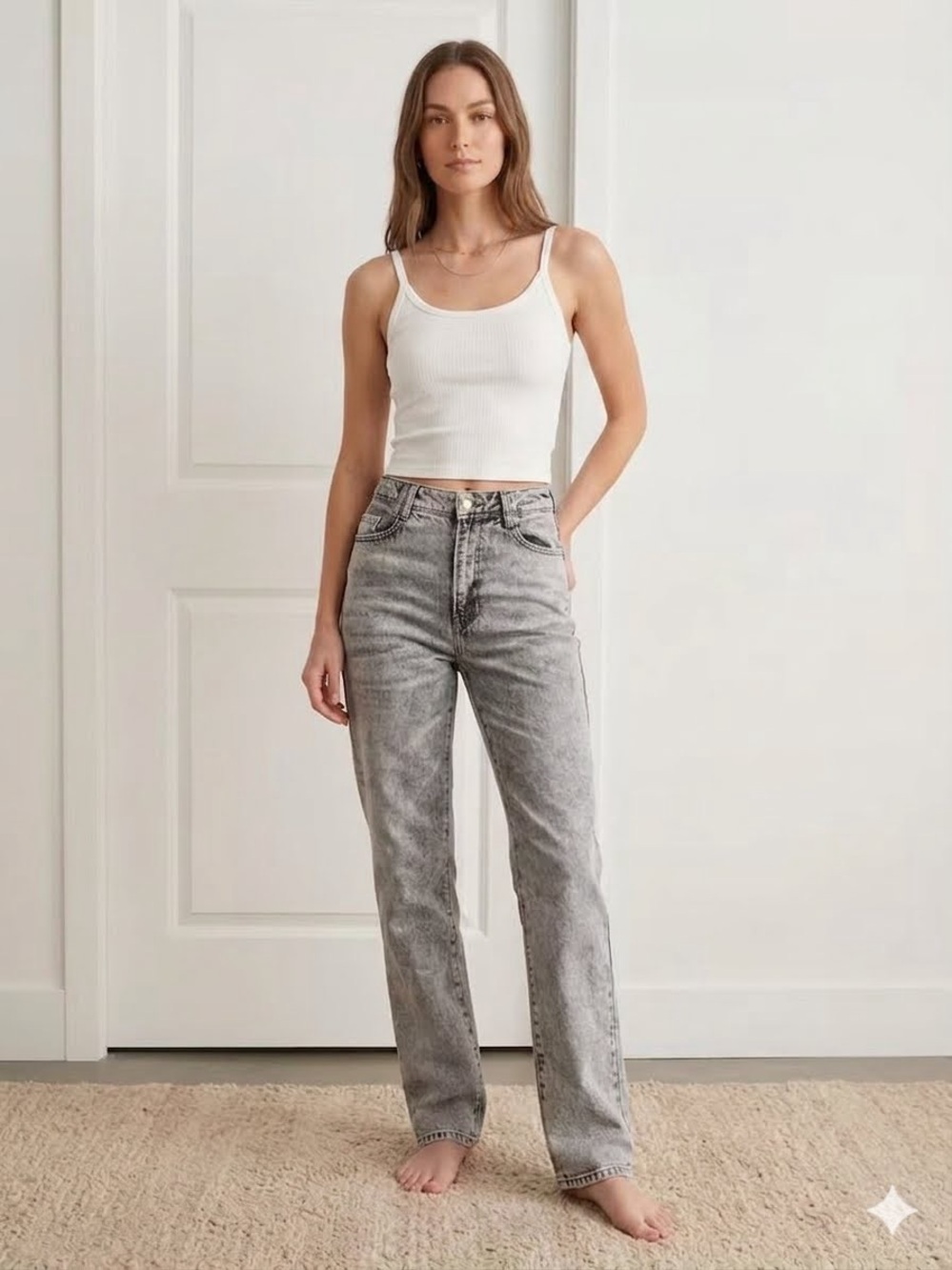 ZARA Z1975 High-Rise Straight Full Length Grey Jeans - Size 36 / US 4 Tall